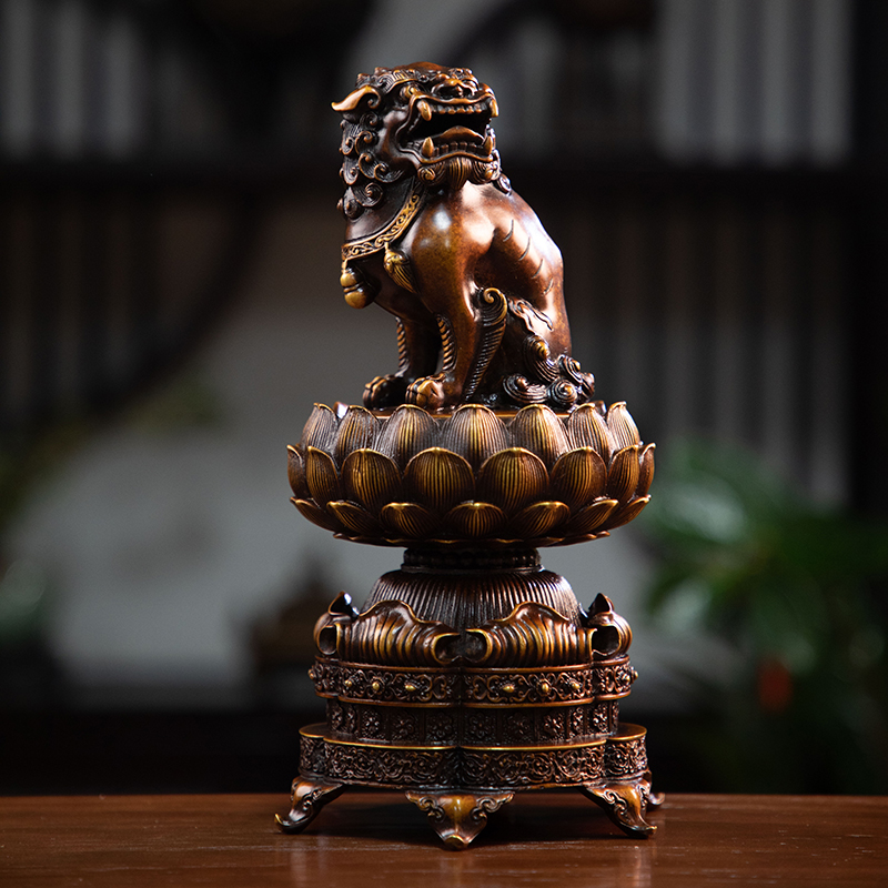 【臧风杰手工制】莲花座狮炉狮口出烟精炼黄铜香炉 香道盘香炉制作