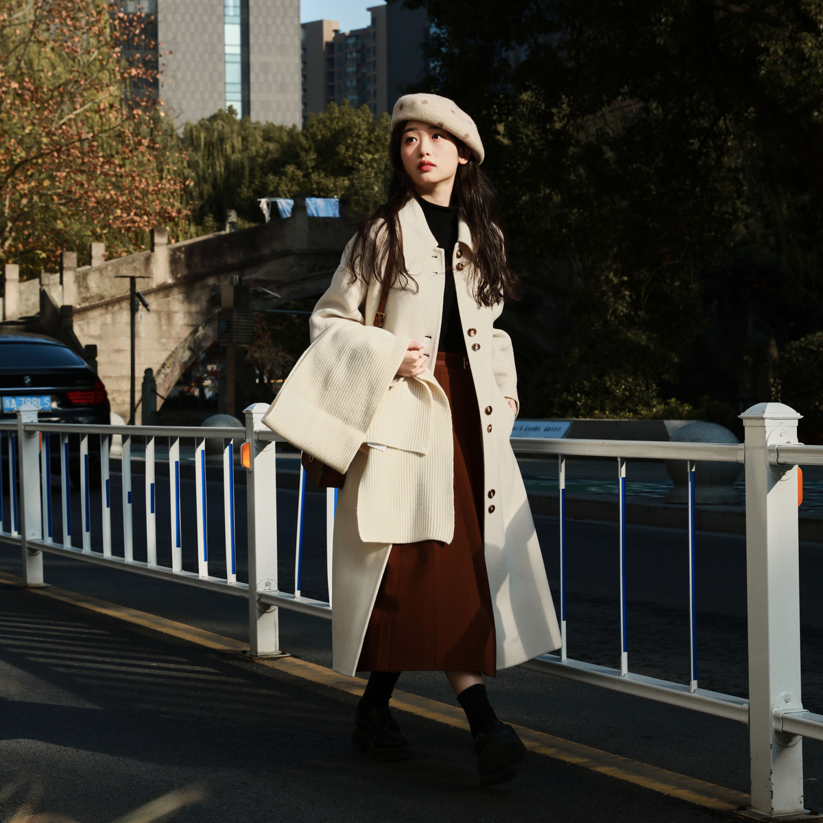 【首次五折】西町村屋冬季新文艺气质双面呢大衣（含腰带）YD7209009