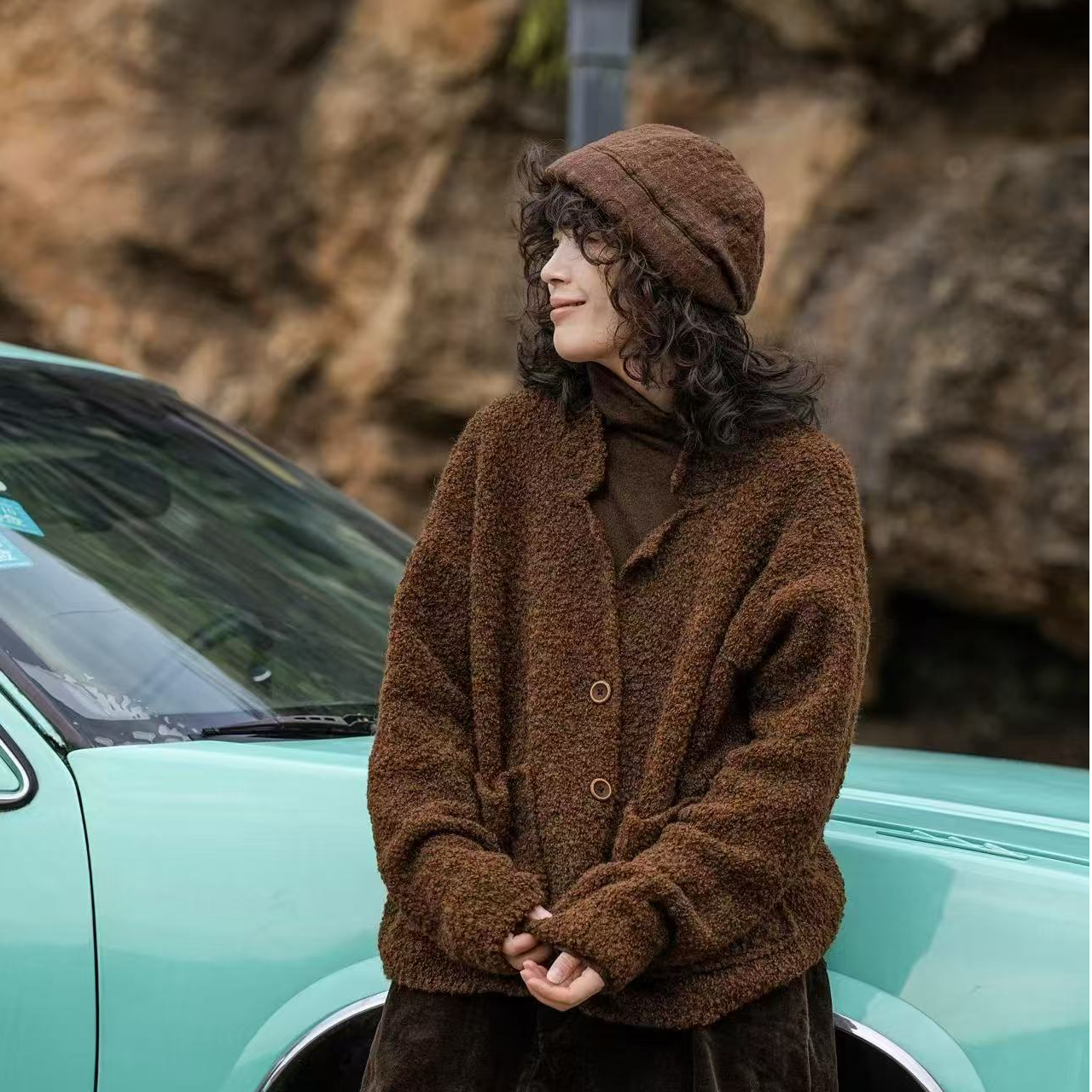 木木棉麻分享（疯子张）08398均码做旧单排扣保暖秋冬针织羊毛衫