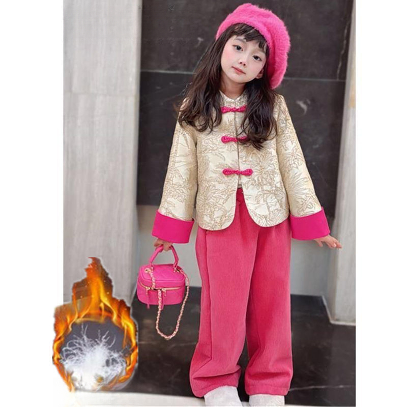 女童秋冬夹棉加厚外套新款儿童国风复古盘扣上衣