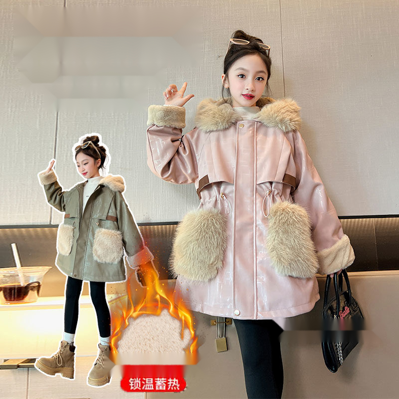 加绒女童克服棉衣外套韩系宽松新款冬季中长款加厚棉服洋气