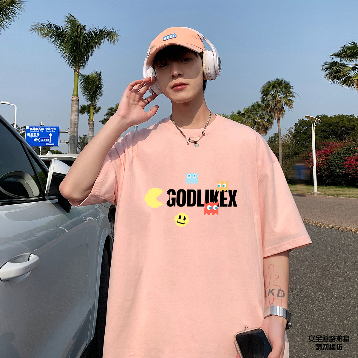GODLIKE/古莱登夏季短袖T恤纯棉男女同款潮牌半袖纯棉宽松落肩t恤