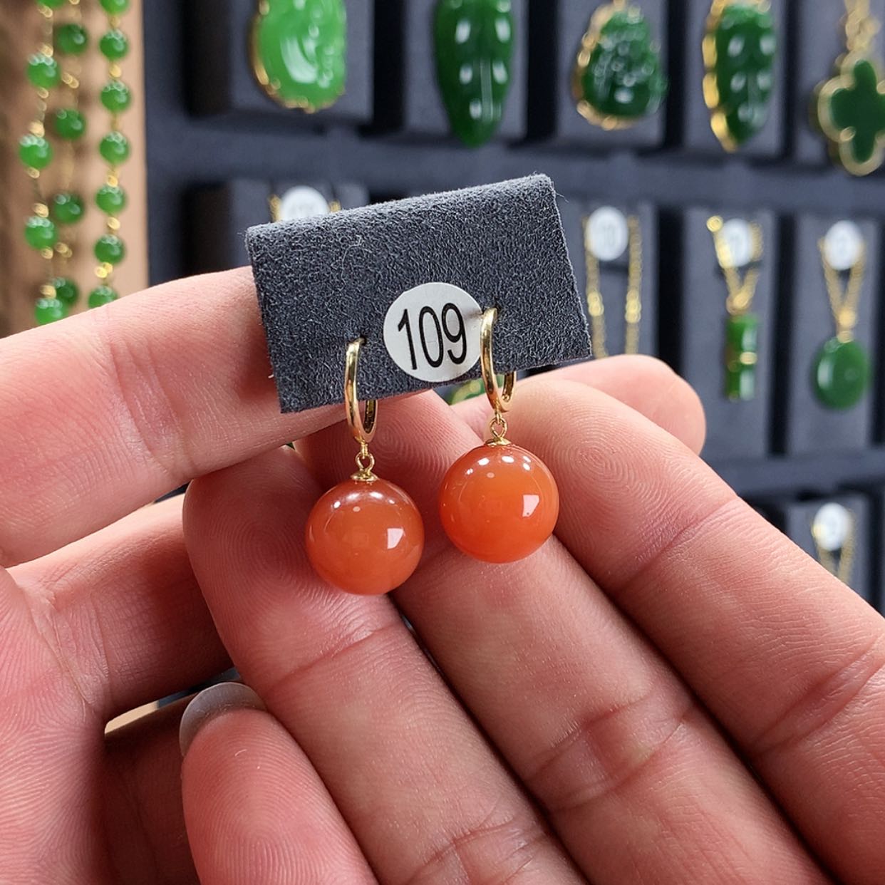 【闪购商品】南红玛瑙耳饰18K金镶嵌L*j109