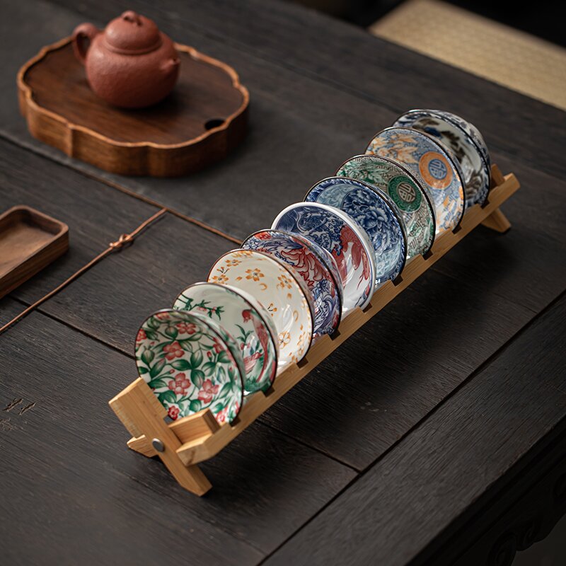 青花茶具全套茶杯套装干泡功夫茶杯斗笠杯带杯架家用主人功夫茶杯