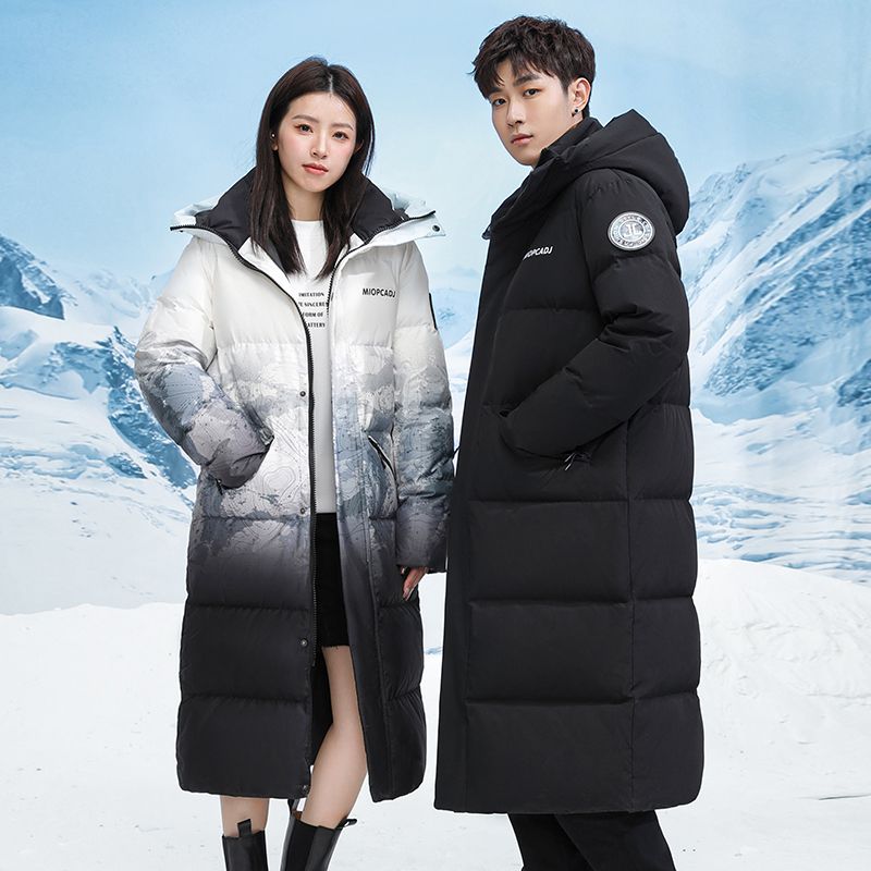 新款羽绒棉服羽绒棉服男女中长款2023过膝加厚雪山渐变白鸭绒青