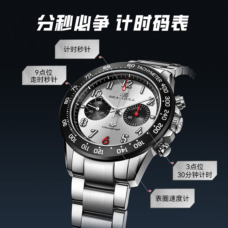 【官方号专属】海鸥手表潜水机械表全双时区海洋系列钢多功能6156
