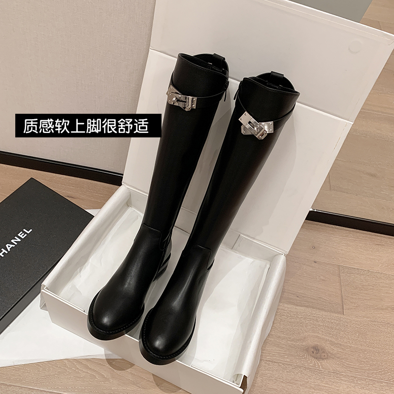 胖mm粗腿靴大筒围加肥长靴真皮冬季大码41一43女鞋平底加宽筒单靴