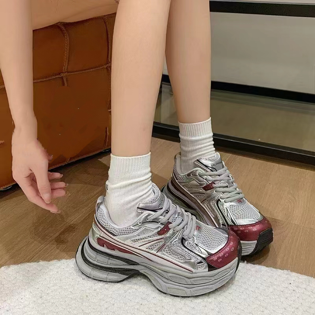 超火银红色老爹鞋厚底小个子增高透气休闲高货女鞋