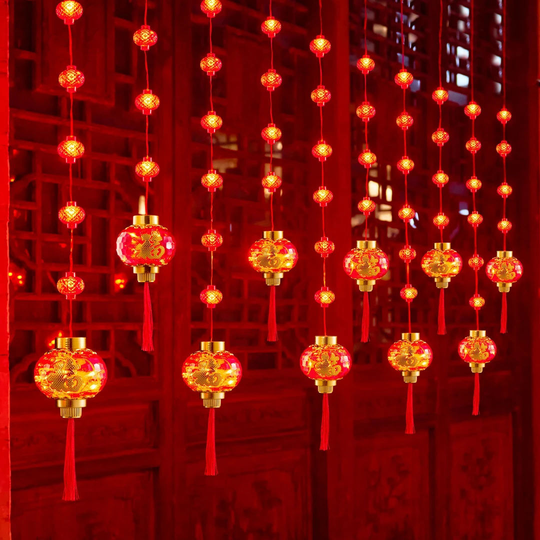 2025新年金福红灯笼装饰灯家里过年布置春节彩灯闪灯串灯窗帘灯串