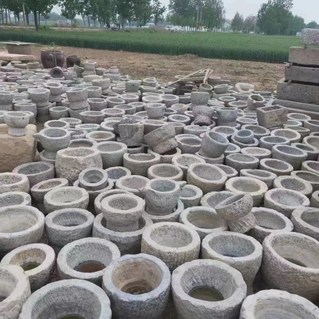 民俗摆件 老石臼对窝，打糍粑养铜钱草，   一个