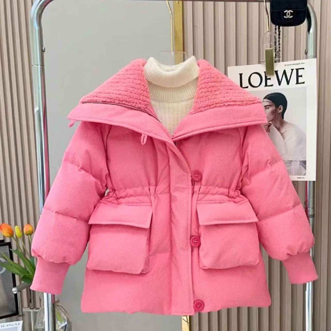鸭鸭羊羔毛大儿童羽绒服女大童洋气中长款冬季2023新款收腰加厚羽