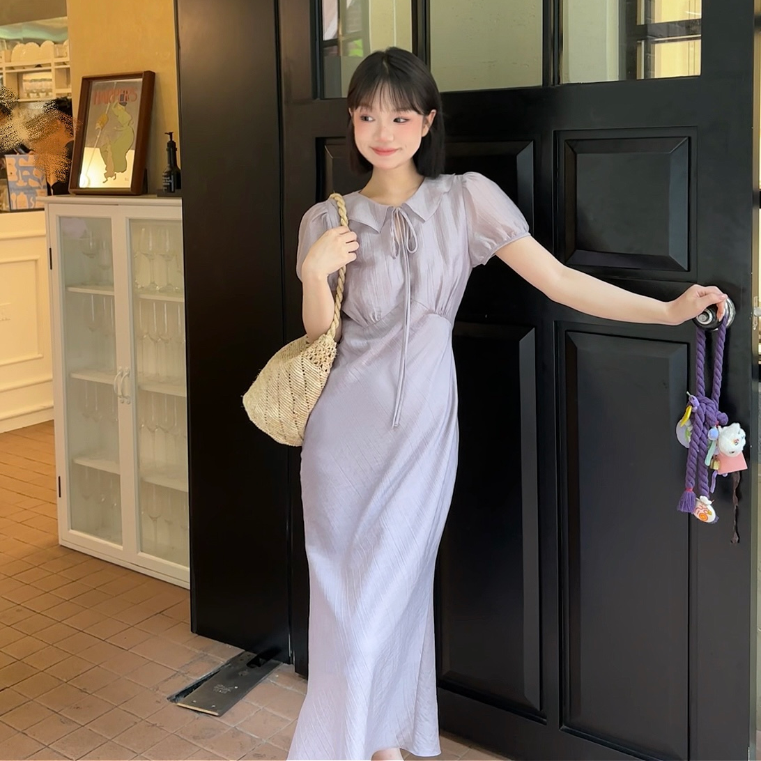 瞌睡兔定制【清苍-紫菀花开】显瘦气质夏季小众长款连衣裙242347