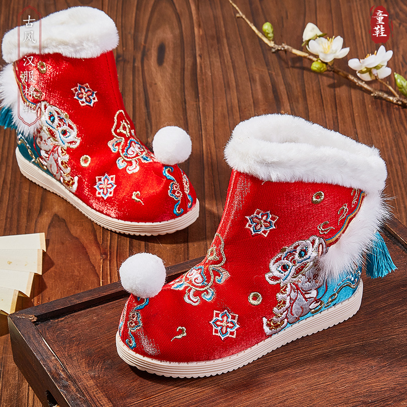 布艺班【昭禧】加厚汉服鞋女童翘头鞋古风2025新款加绒保暖棉鞋冬季