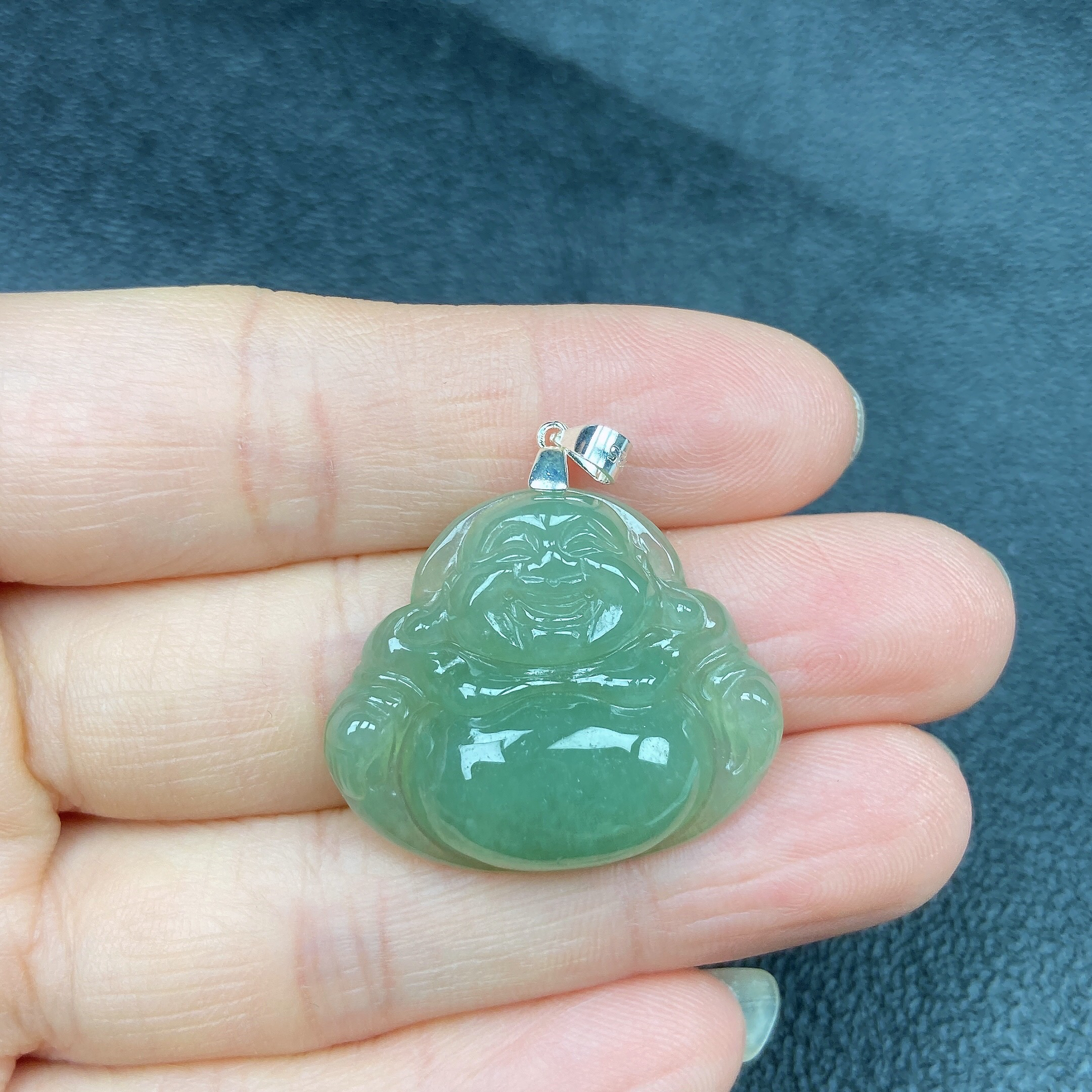 925银扣冰润绿色精美佛公吊坠天然翡翠a货28.3×23.6×6.2mm