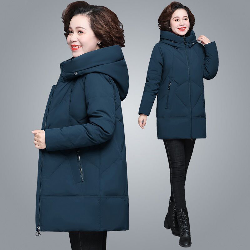 鸭鸭中老年羽绒服服女2023冬季加厚宽松大码中长款棉衣高档妈妈装