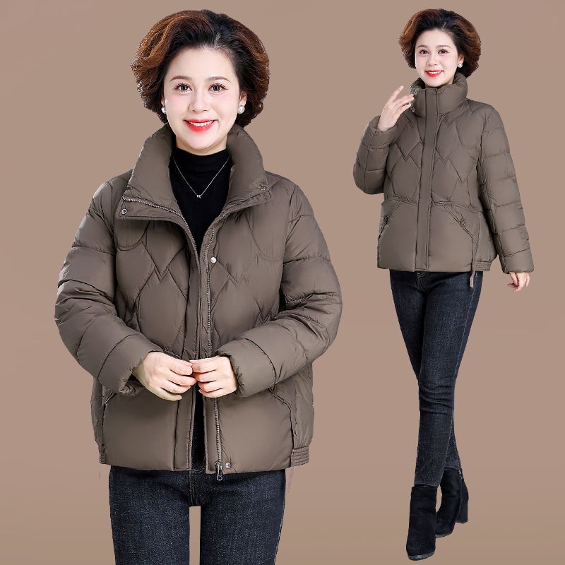 鸭鸭妈妈冬装羽绒服服短款2023新款棉衣中老年人大码加厚外套秋冬