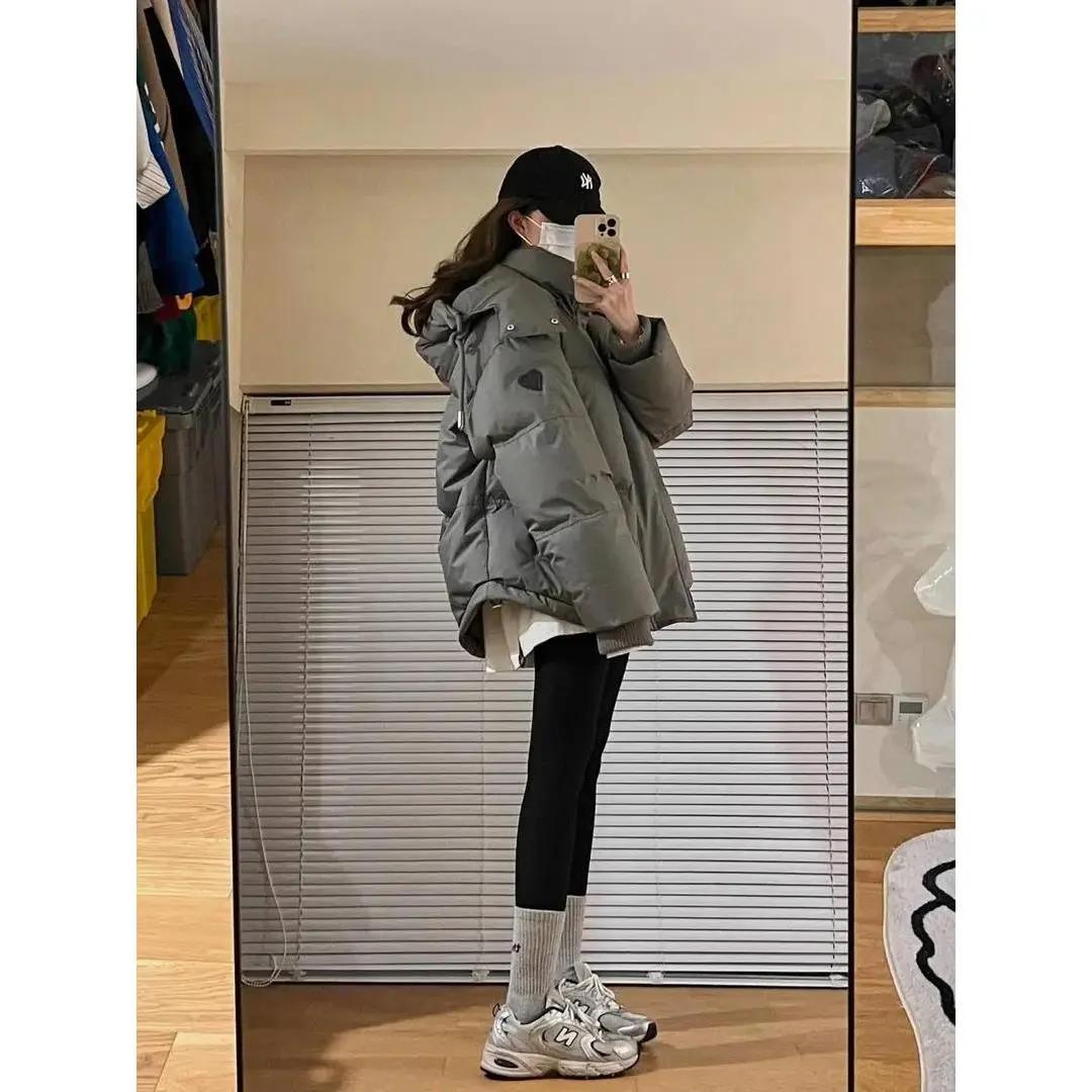 灰色爱心短款羽绒羽绒服2023年新款男女情侣加厚小众设计感款