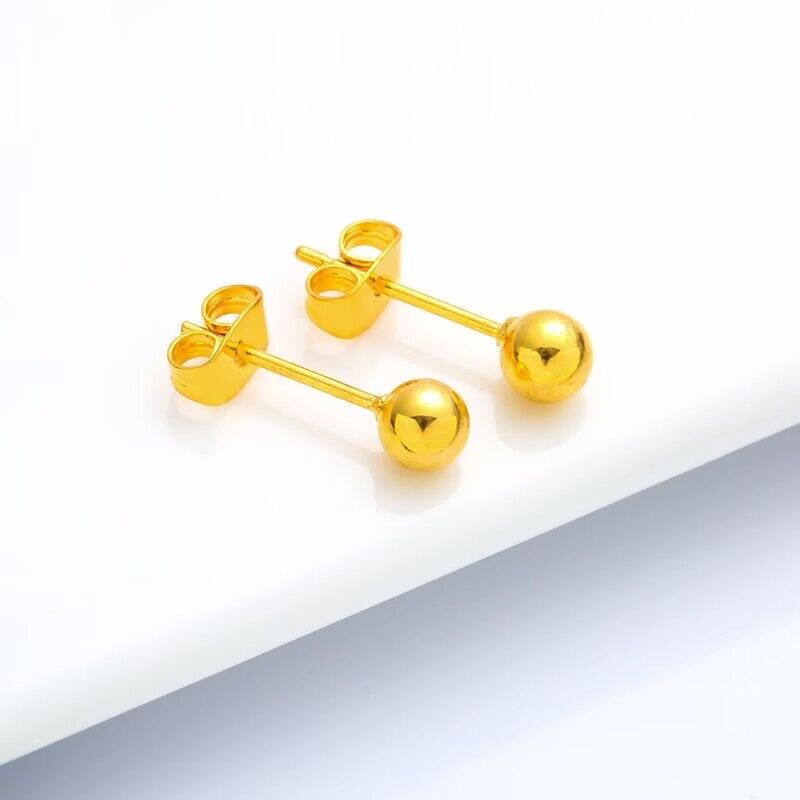 合金耳饰 精美时尚光面豆豆耳钉女士精致爆款百搭款金色光珠耳饰