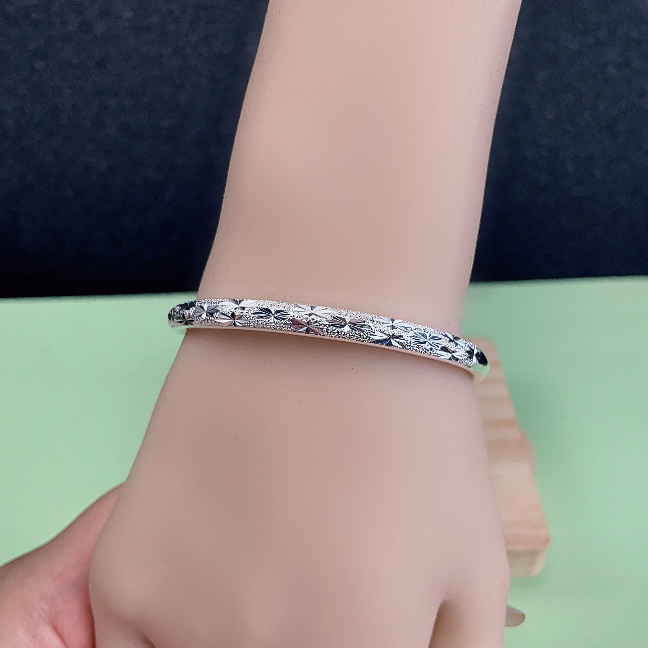 君派 足银手镯 【经典款】满天星、碎冰冰手镯精致简约百搭磨砂精美