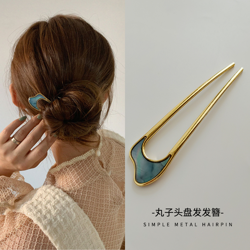 韩版现代风时尚盘发神器发簪简约气质金属发插发钗女簪子发饰A437
