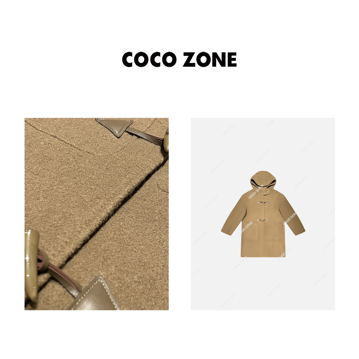 刘一一COCO ZONE“初雪大衣”秋冬羊毛大衣牛角扣毛呢外套23C30434