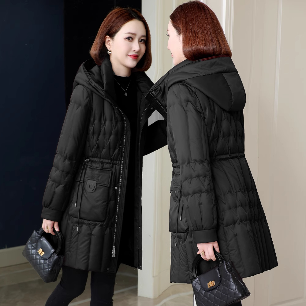 品牌修身大码鹅绒服女冬季2024年新款羽绒服收腰显瘦小个子中长款