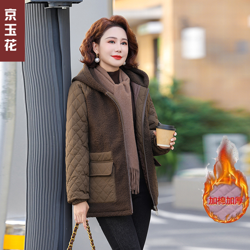 妈妈装秋冬加棉加厚保暖时尚连帽外套