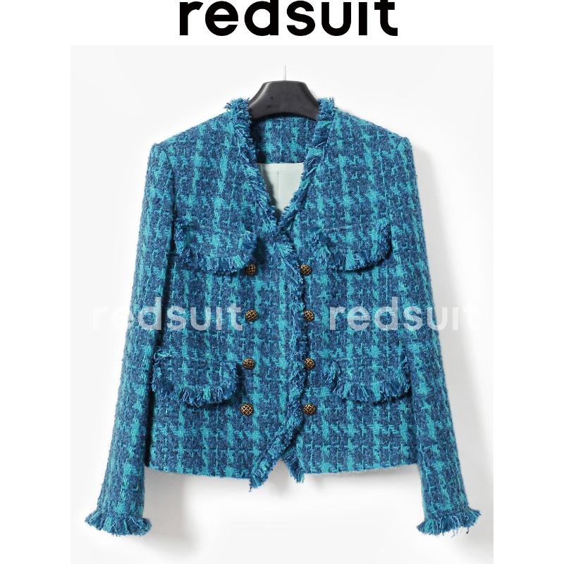 法式复古蓝色领小香风粗花呢名媛风流苏短外套通勤上衣