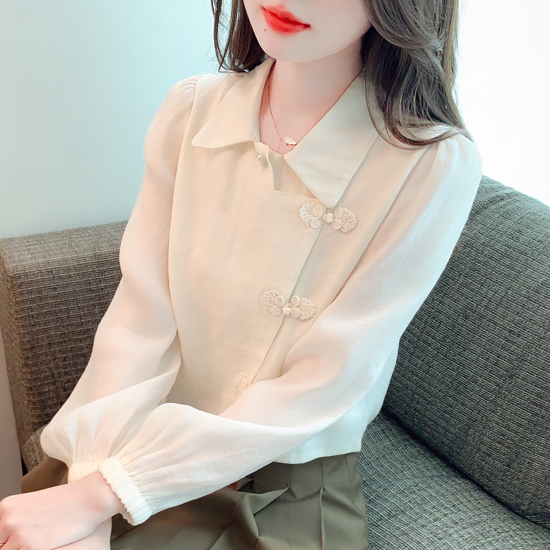 中国风衬衫女装早秋2025新款盘扣设计感不规则短款高级感长袖上衣