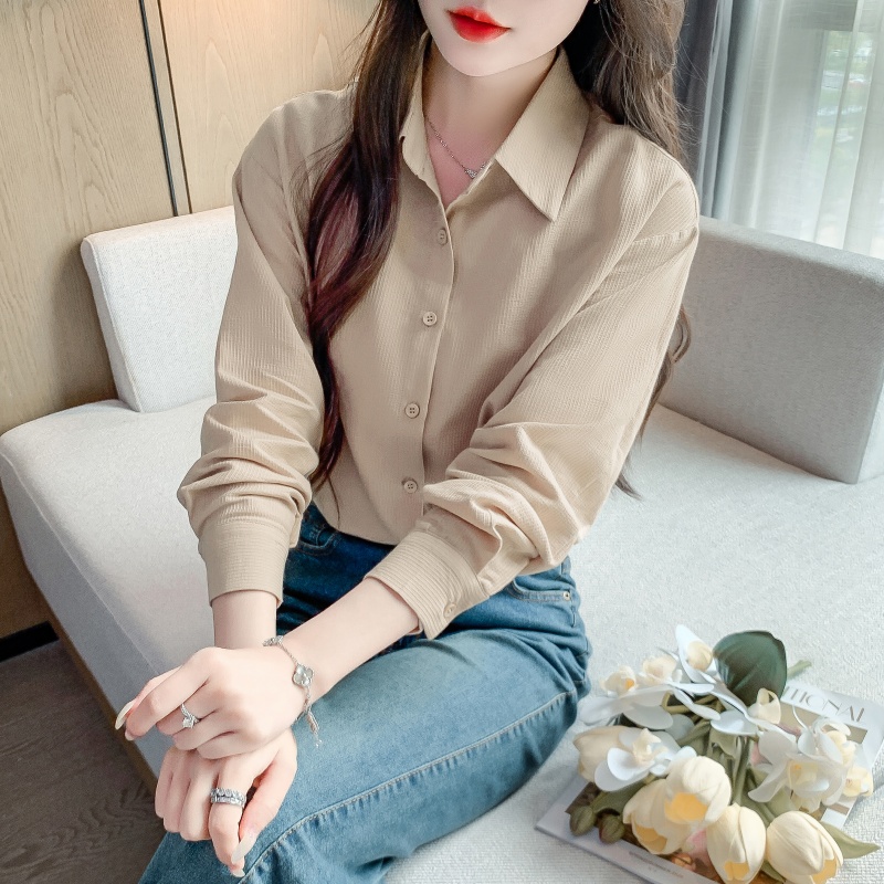 2025春秋季新款职业纯色女士衬衣纯棉衬衫女洋气全棉减龄百搭上衣