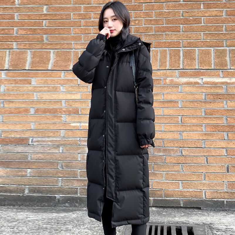 冬季黑色羽绒棉服2023年新款女冬情侣加厚长款棉袄长过膝到脚踝