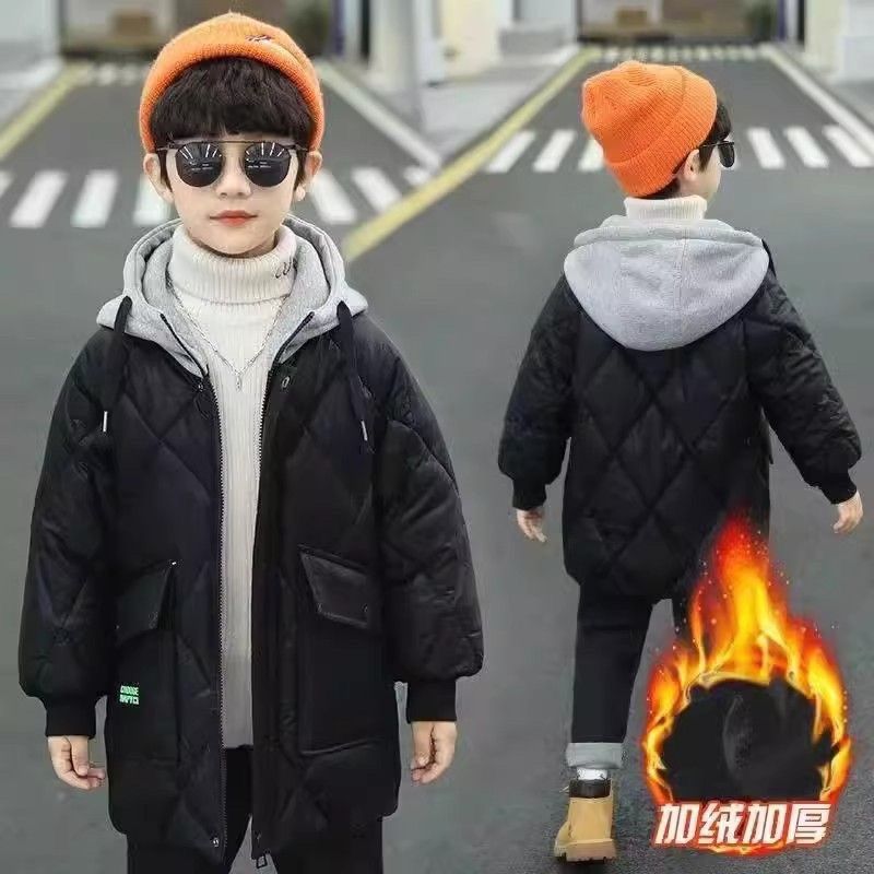 【双12活动】男童棉衣加绒加厚中长款男宝新款儿童冬装羽绒外套棉袄