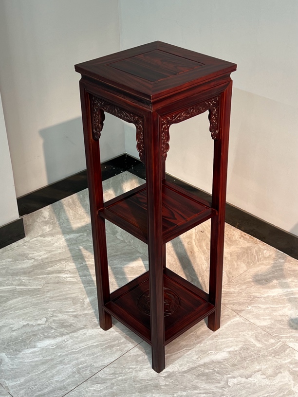 则言红木家具 黑酸枝花架1米高 花几原木 盆景架 置物架