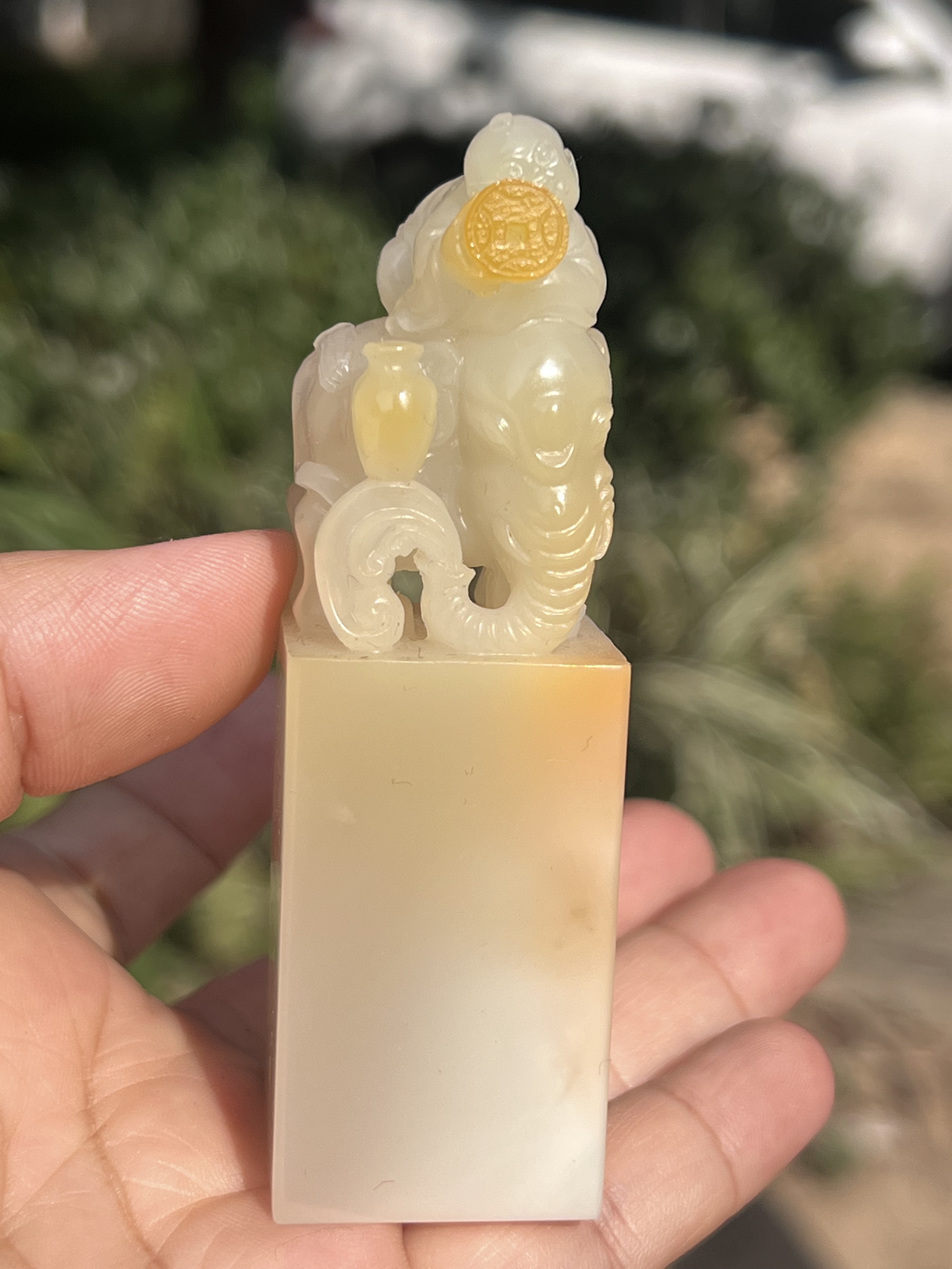 老挝石，题材童子洗象