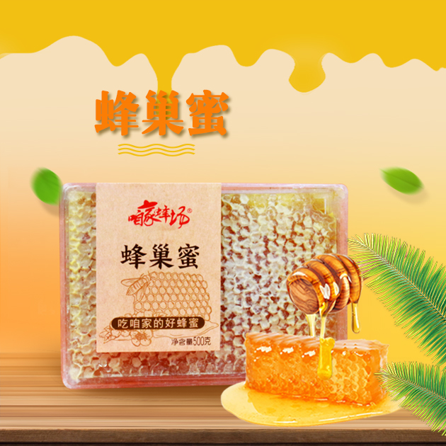 咱家蜂场蜂巢蜜500g/盒*2；赠送小竹勺*1【X】