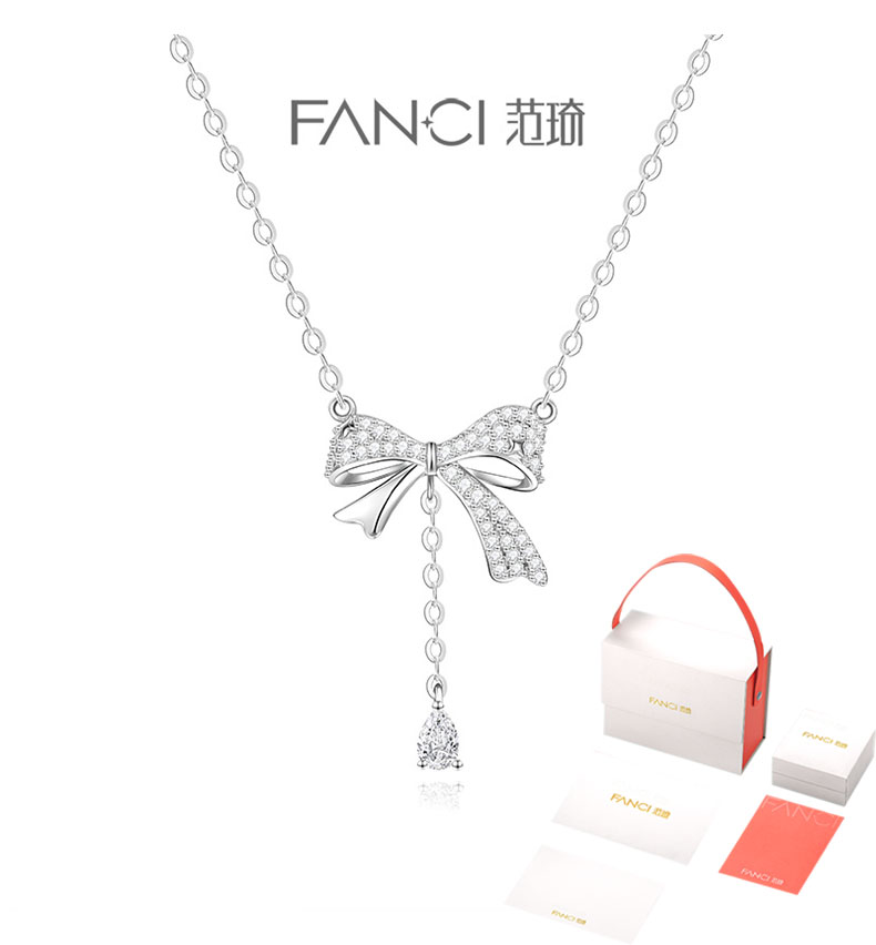 坠链均925银 Fanci范琦灵动蝴蝶结项链范琦女时尚甜美锁骨链圣诞
