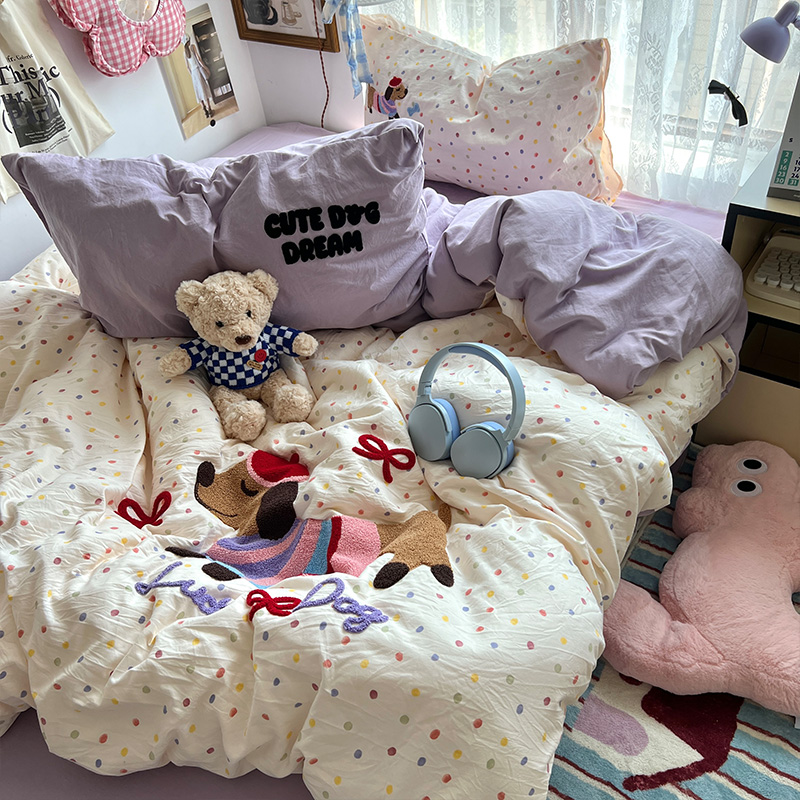 A类-超柔四件套网红可爱卡通纯色少女心学生宿舍三件套幼儿小清新