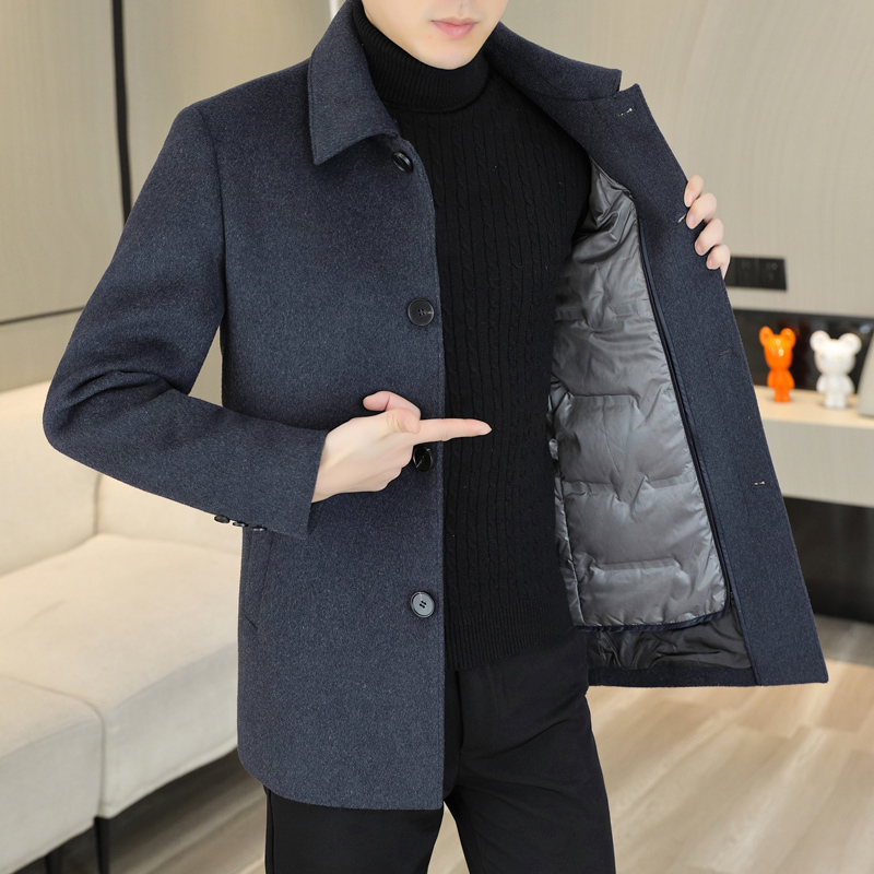 新款爆款男士加厚毛呢加绒面呢外套秋冬季翻领可脱内胆保暖呢大衣