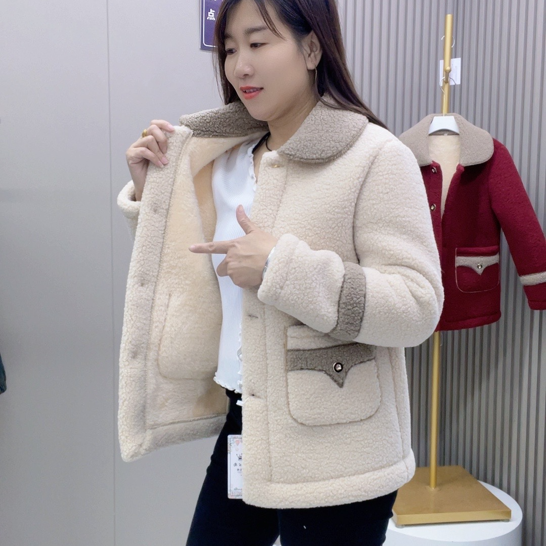 L拼接2025冬季新款仿羊羔毛羊羔绒外套女时尚加绒加厚保暖外套