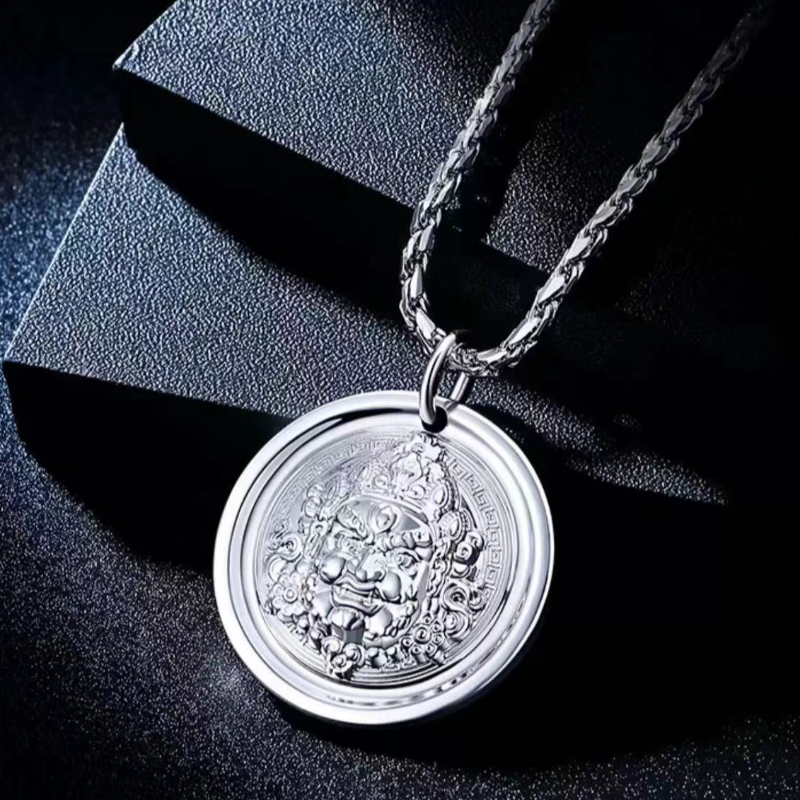 pt950铂金吊坠男士时尚黄财神男坠复古白金吊坠国潮圆盘挂饰礼物