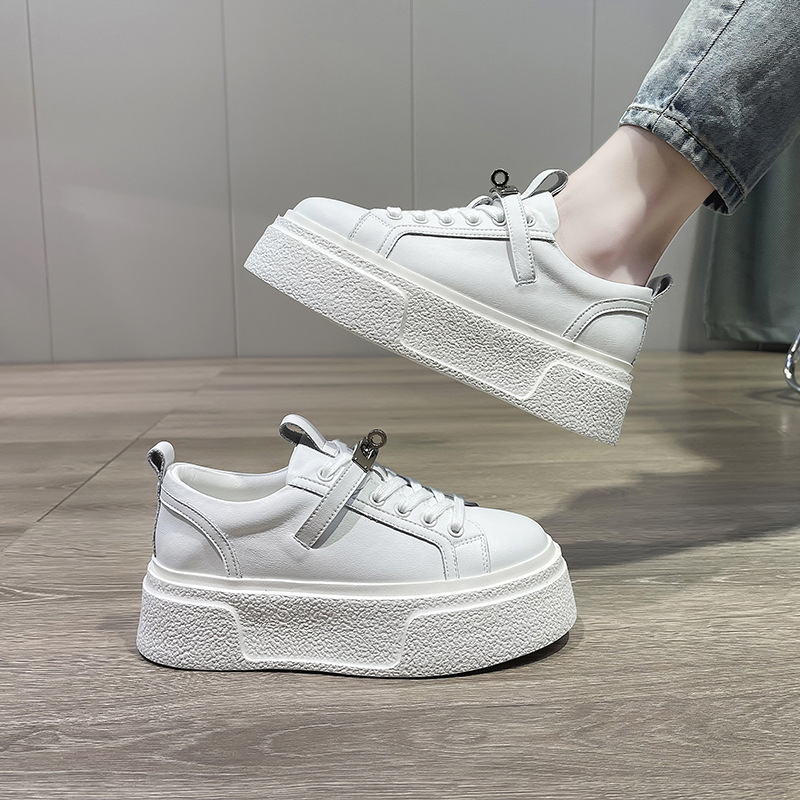 红蜻蜓牌真皮厚底小白鞋女2023新款厚底增高女鞋百搭松糕鞋爆款休