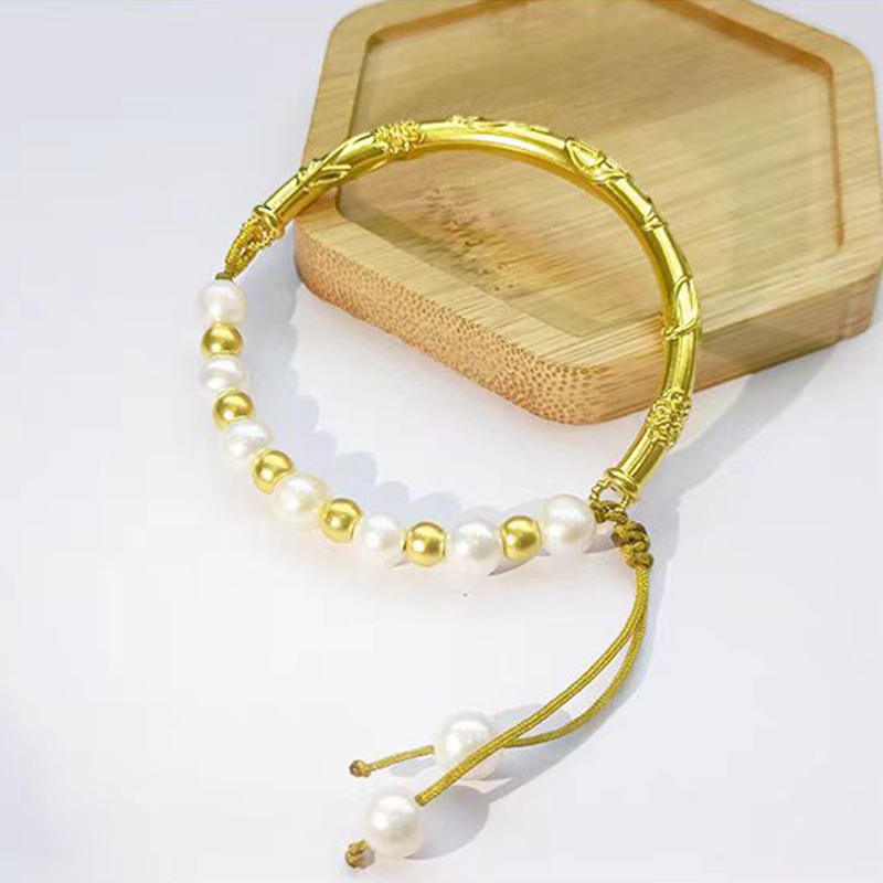 足金999福气满满珍珠手串半镯气质轻奢时尚百搭编制简约款