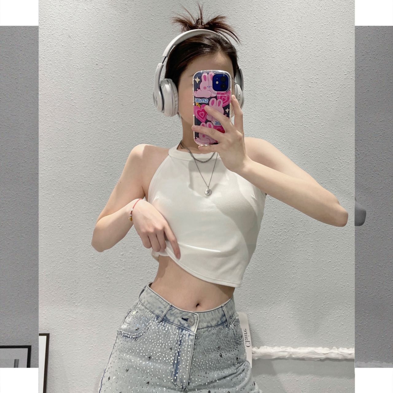 纯欲无袖小众棉露脐露背性感修身背心设计感显瘦辣妹短款紧身夏季