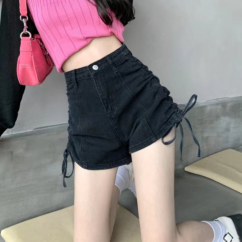 黑色韩版设计感牛仔高腰夏季薄款短裤显瘦弹力辣妹风百搭中性风