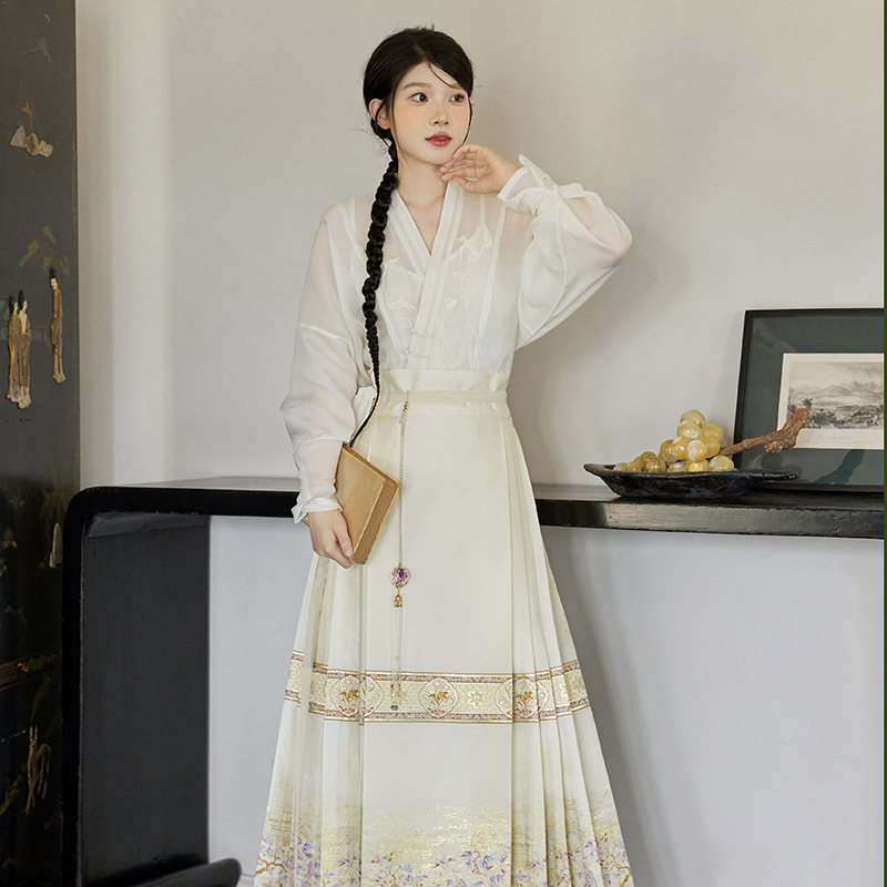 七月夕【巧剪闲云】国风白色马面裙短袖飞机袖混搭日常古风春夏