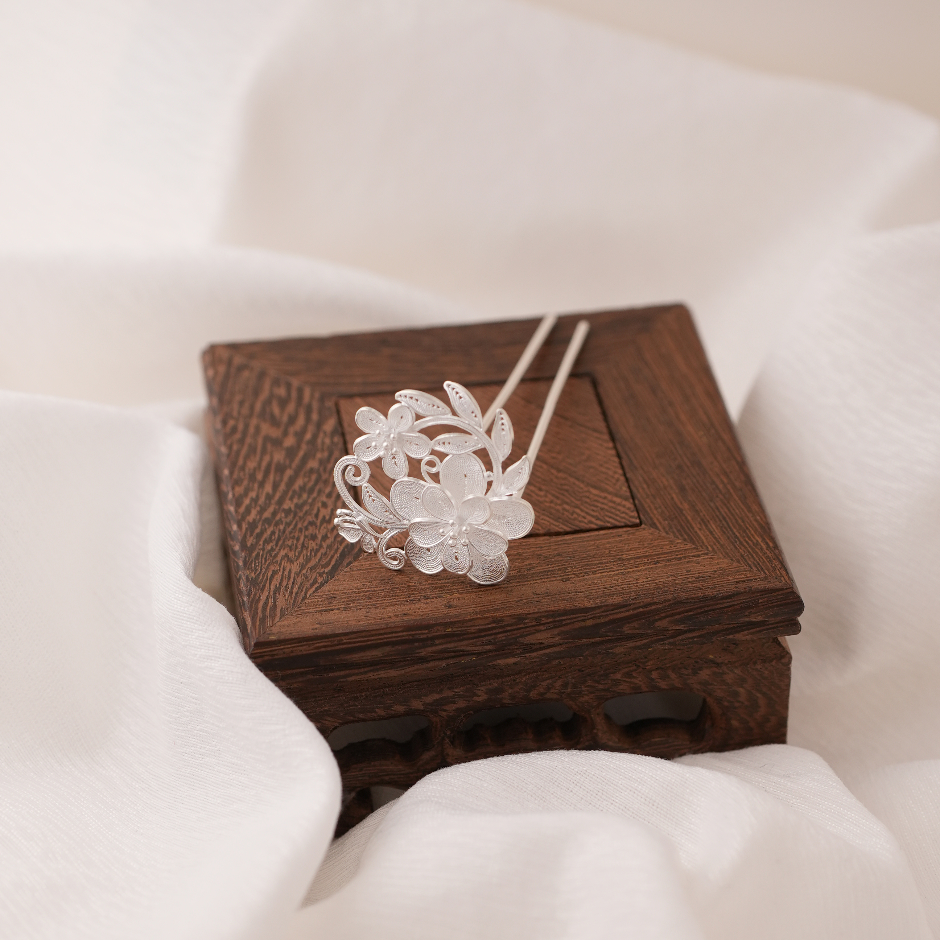 足银银制品 【蝶恋花发钗】黔喜银饰民族风气质古风头饰百搭发饰