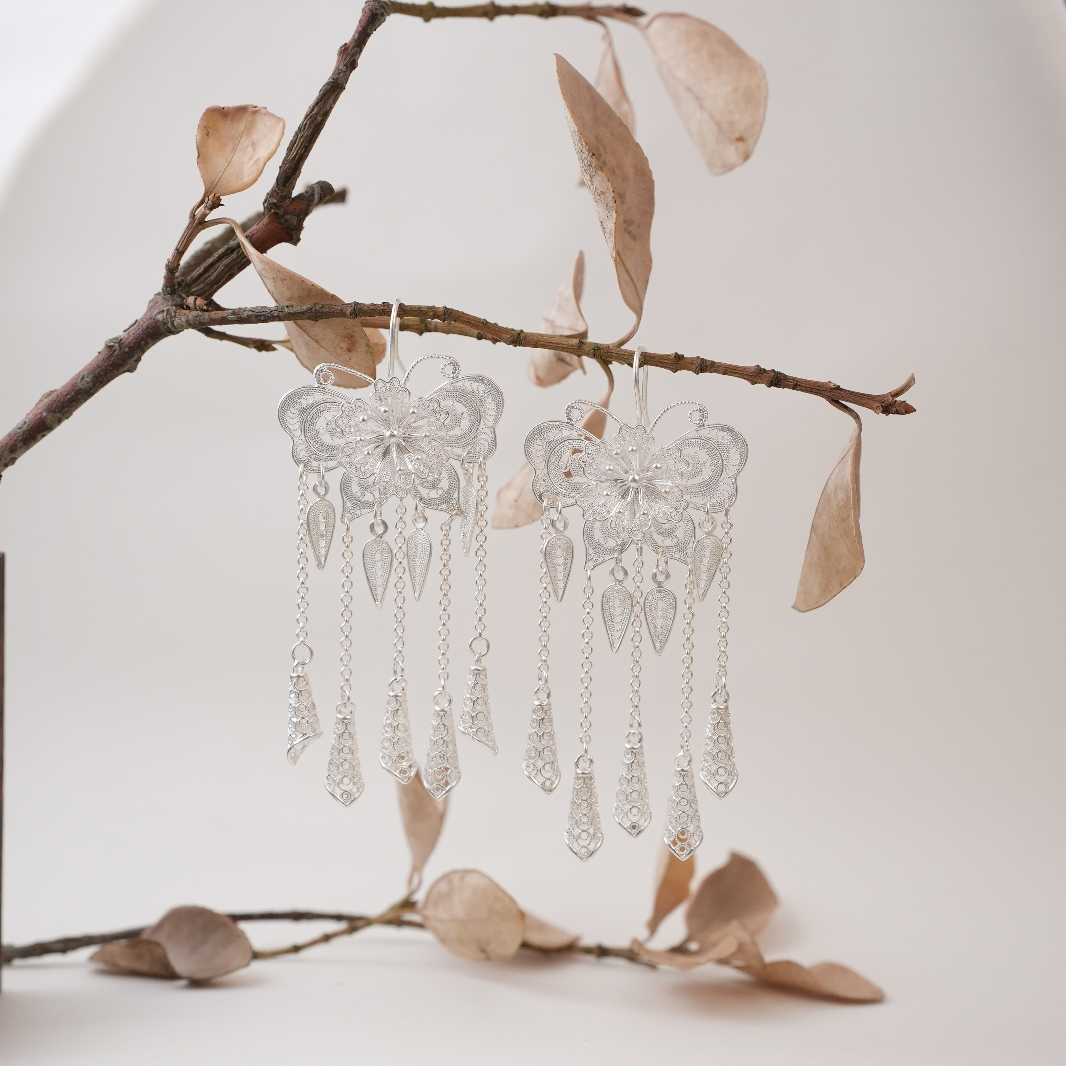 足银耳饰 【大蝴蝶流苏耳环】黔喜银饰 民族风精致气质百搭款耳环