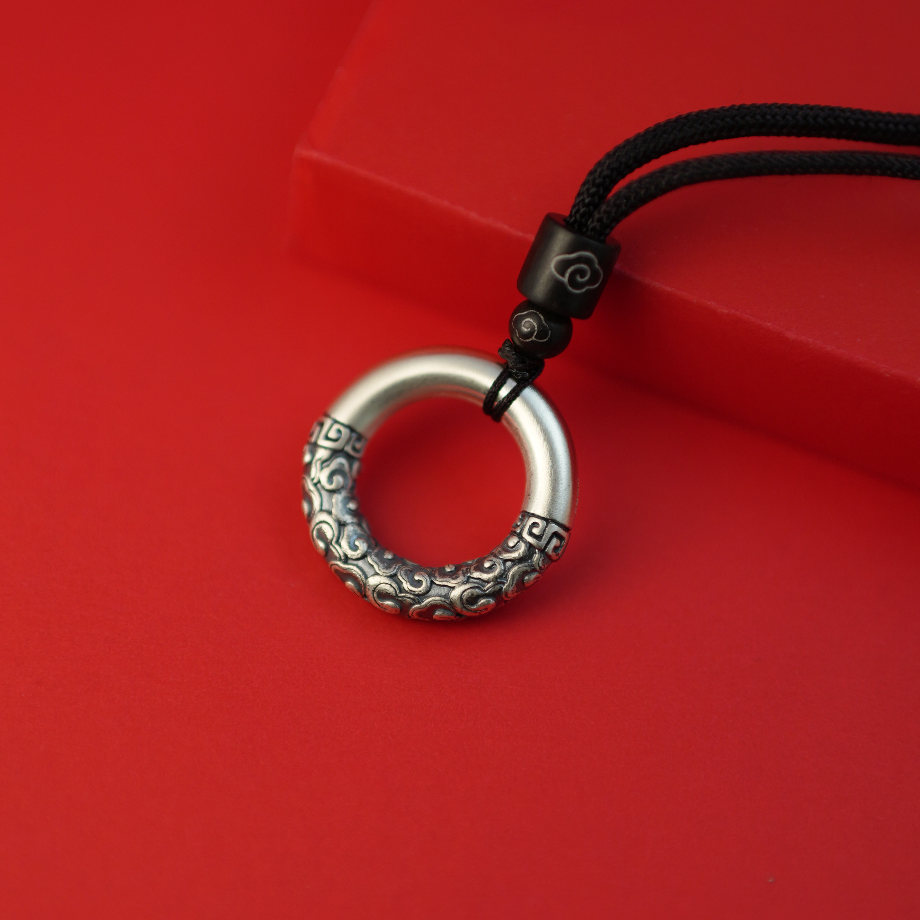 吊坠足银 【祥云平安扣项链】黔喜银饰 纯手工复古金箍棒情侣项链 