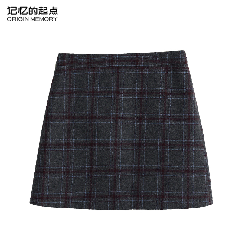 记忆的起点格子短A裙时尚冬季高腰时尚百搭半身裙女68AD69029