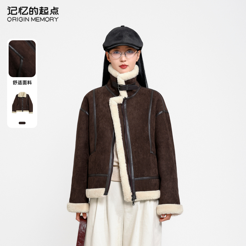 记忆的起点外套女时尚秋冬复古机车风加厚夹克上衣68GD46129
